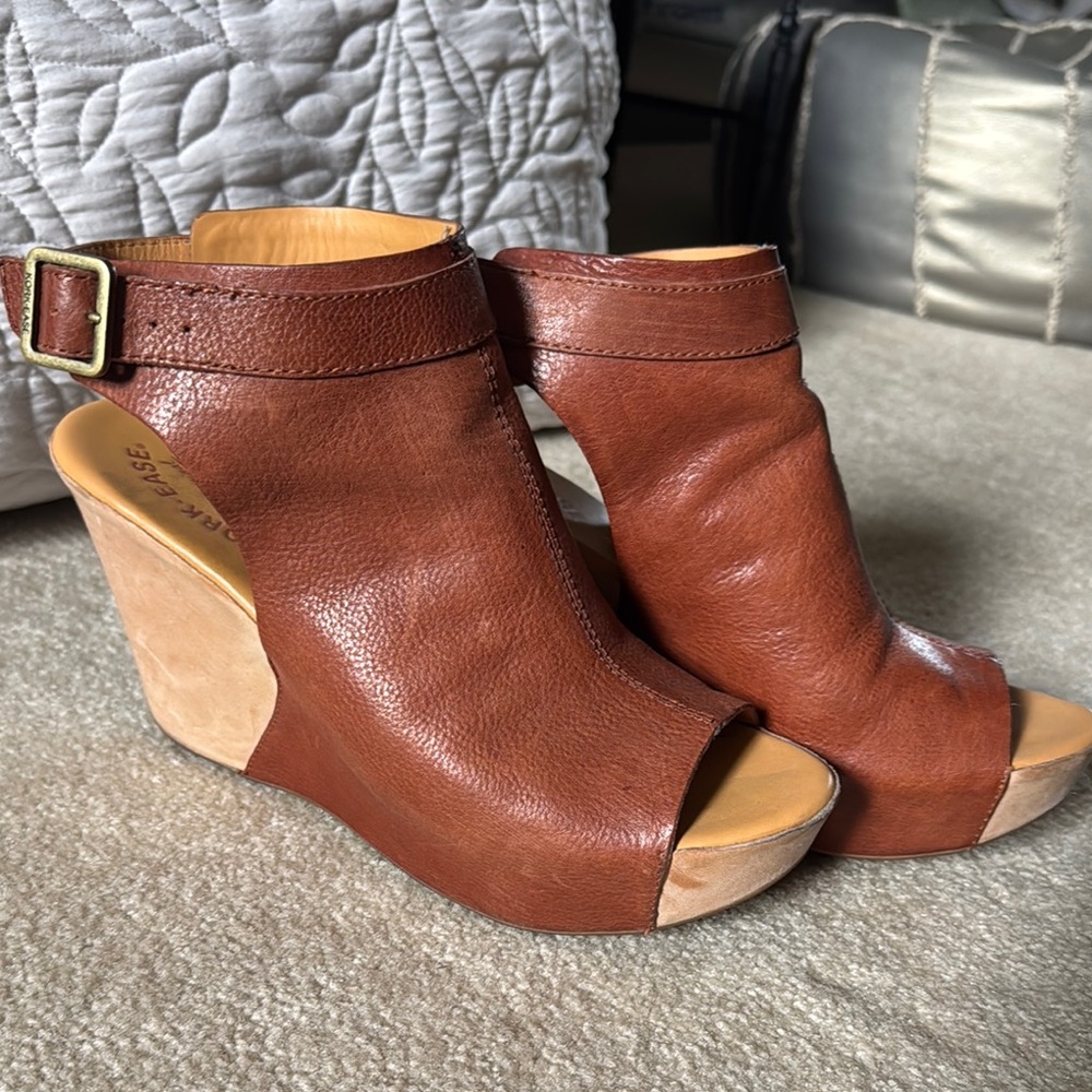 Kork-Ease Tan Brown Leather Wedge Shoes
